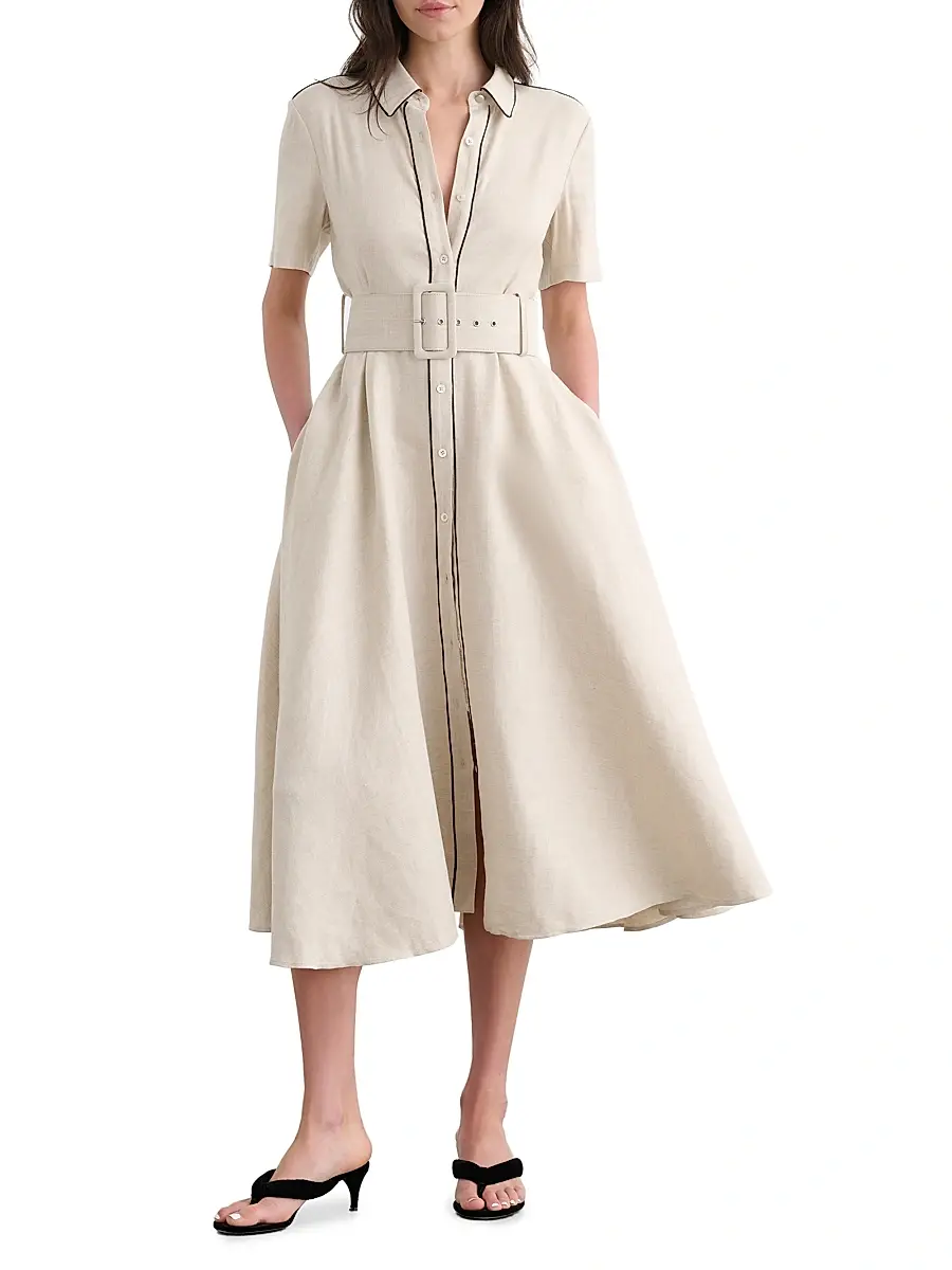 Toccin Women's Jean Linen-Blend Midi-Shirtdress | Thumbnail 2