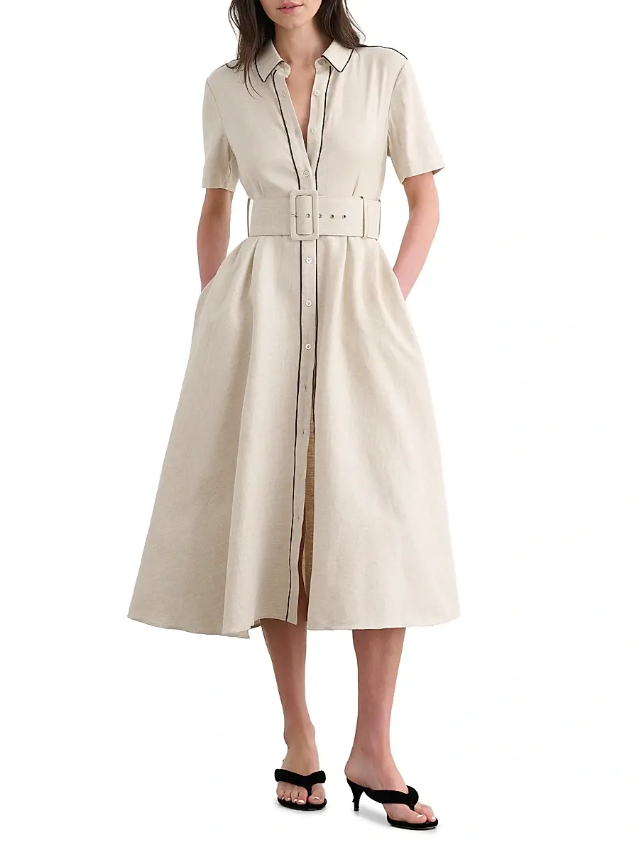 Toccin Women's Jean Linen-Blend Midi-Shirtdress | Thumbnail 3