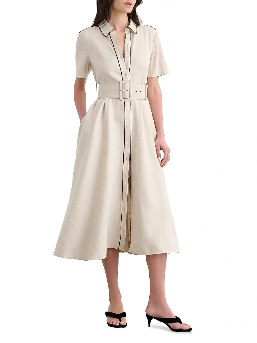 Toccin Women's Jean Linen-Blend Midi-Shirtdress | Thumbnail 4
