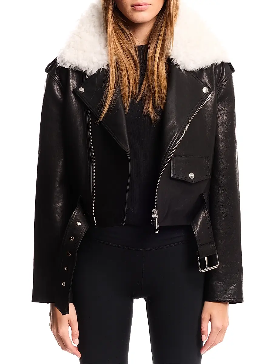 Sam. SAM. Women's Lainey Leather-Shearling Belted Biker Jacket | Thumbnail 3 Sam. SAM. Women's Lainey Leather-Shearling Belted Biker Jacket | Thumbnail 3