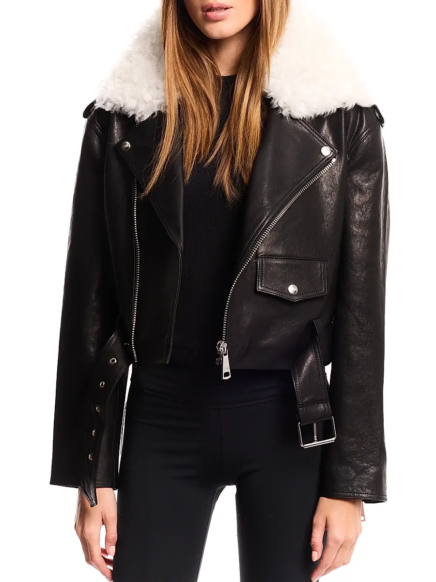 Sam. SAM. Women's Lainey Leather-Shearling Belted Biker Jacket | Thumbnail 4 Sam. SAM. Women's Lainey Leather-Shearling Belted Biker Jacket | Thumbnail 4