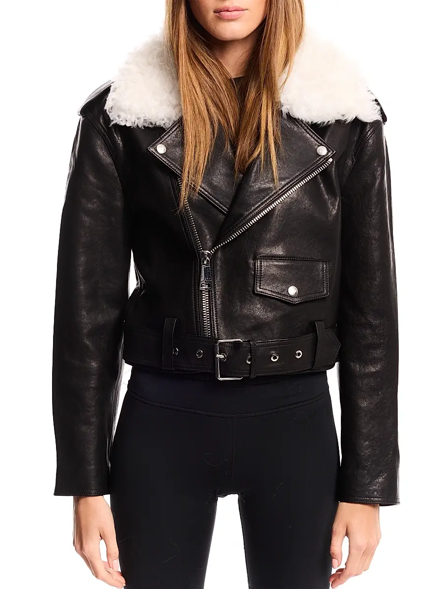 Sam. Women's Lainey Leather-Shearling Belted Biker Jacket | Image 1 Sam. Women's Lainey Leather-Shearling Belted Biker Jacket | Image 1