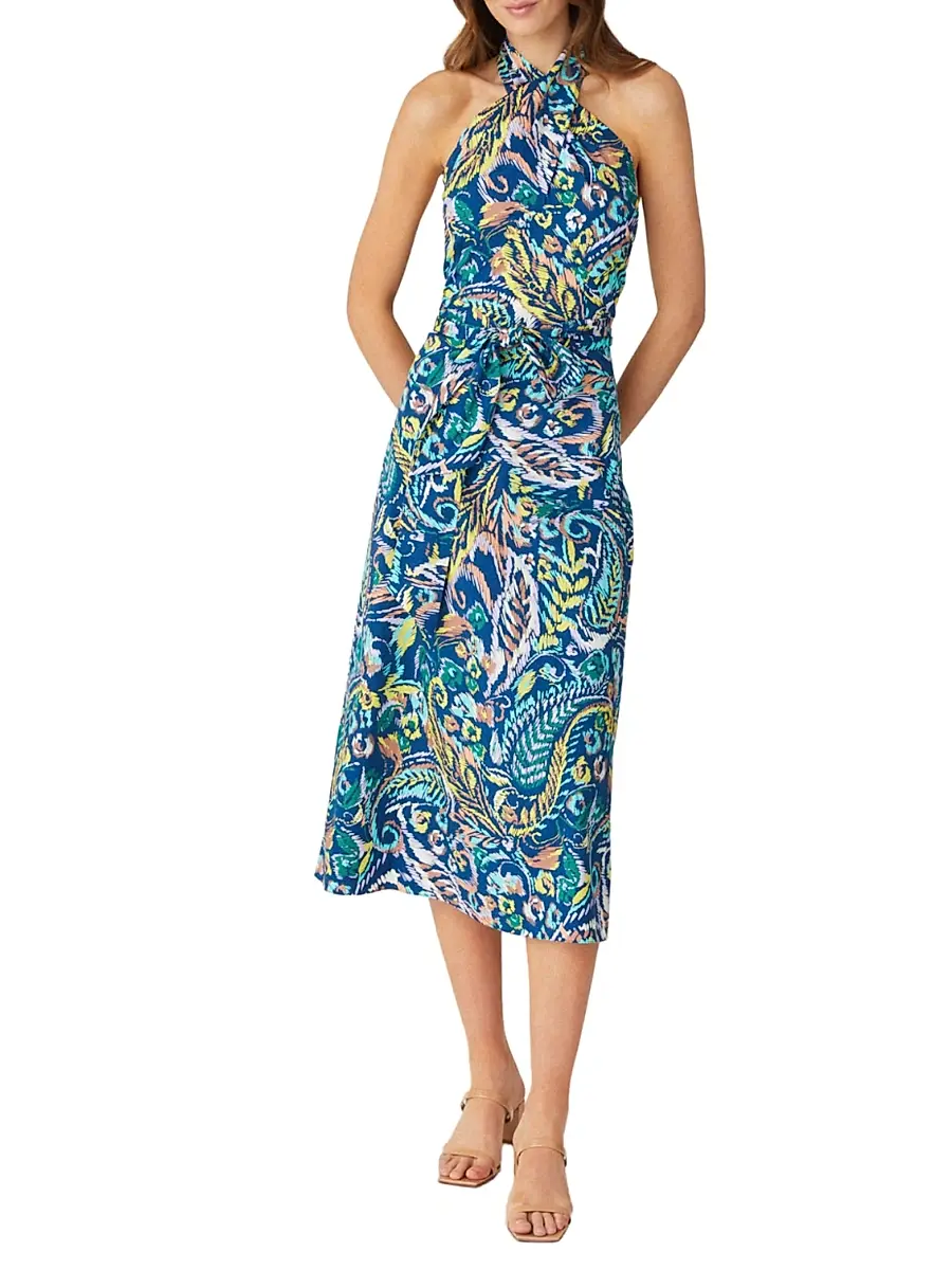 Shoshanna Women's Beekman Paisley Halter Midi-Dress | Thumbnail 2 Shoshanna Women's Beekman Paisley Halter Midi-Dress | Thumbnail 2