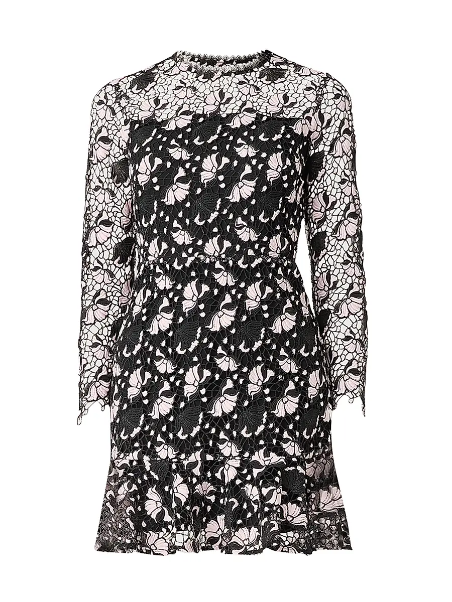 Shoshanna Women's Gracie Two-Tone Floral Lace Minidress - Black Pink | Image 1 Shoshanna Women's Gracie Two-Tone Floral Lace Minidress - Black Pink | Image 1