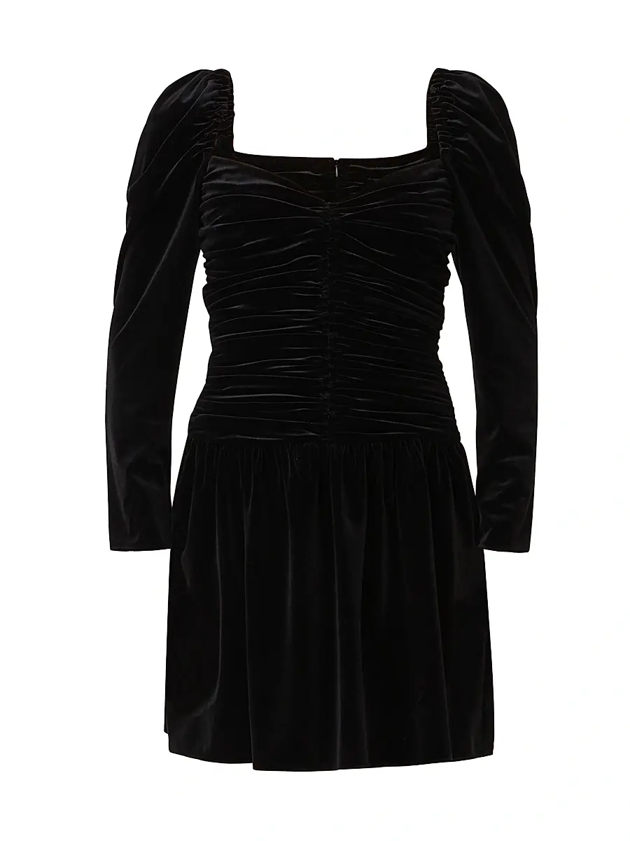 Shoshanna Women's Mari Ruched Velvet Minidress - Jet | Image 1 Shoshanna Women's Mari Ruched Velvet Minidress - Jet | Image 1
