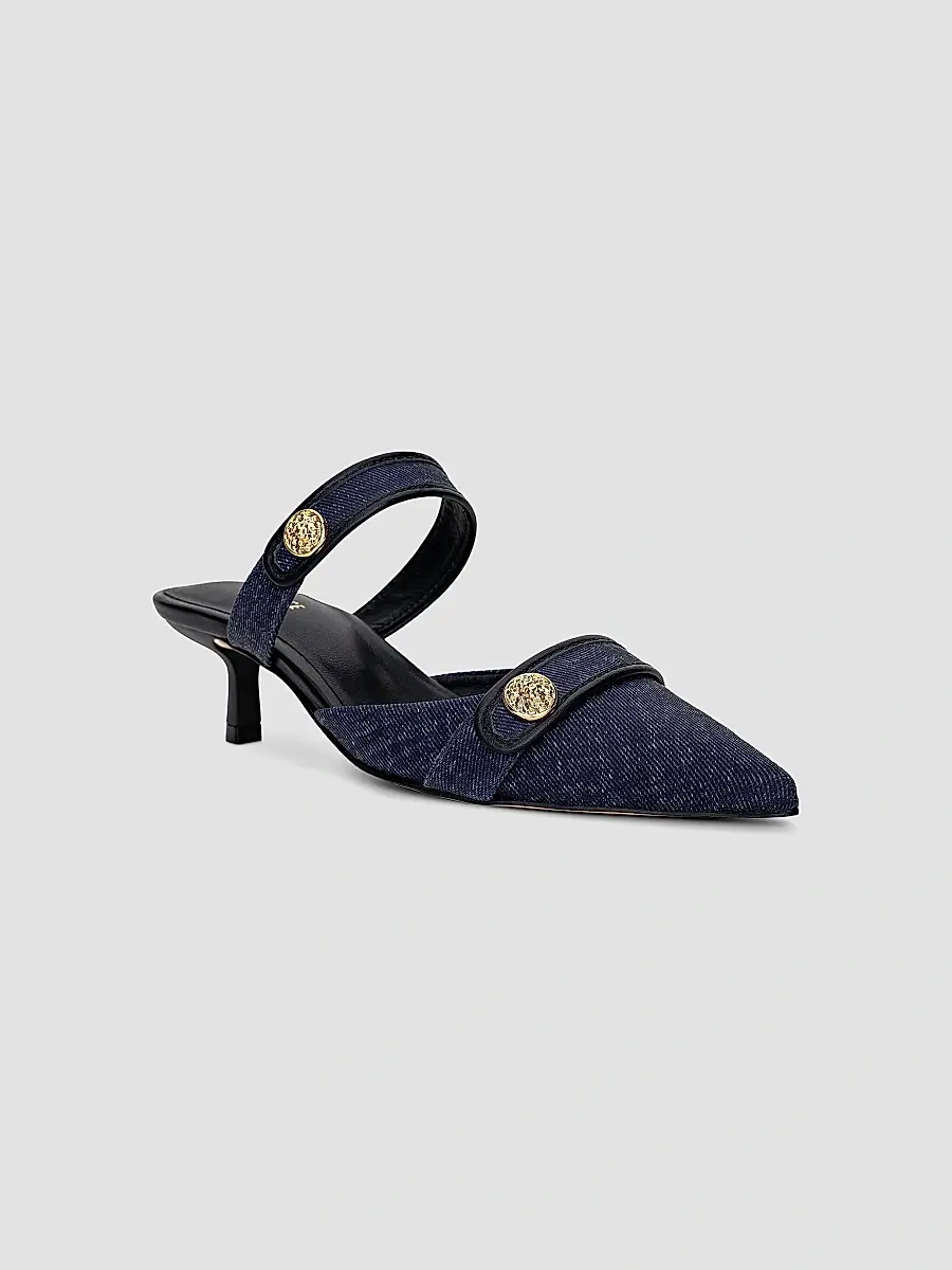 L'Agence Women's Gilliane 45MM Button-Detail Denim Pumps | Thumbnail 2 L'Agence Women's Gilliane 45MM Button-Detail Denim Pumps | Thumbnail 2