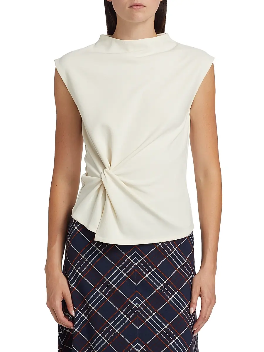 TANYA TAYLOR Women's Robin Knot Cap-Sleeve Blouse | Thumbnail 3 TANYA TAYLOR Women's Robin Knot Cap-Sleeve Blouse | Thumbnail 3