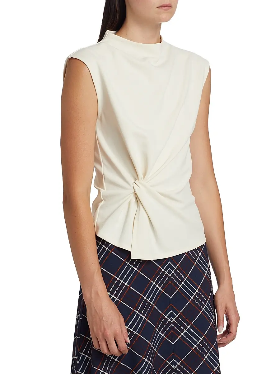TANYA TAYLOR Women's Robin Knot Cap-Sleeve Blouse | Thumbnail 4 TANYA TAYLOR Women's Robin Knot Cap-Sleeve Blouse | Thumbnail 4