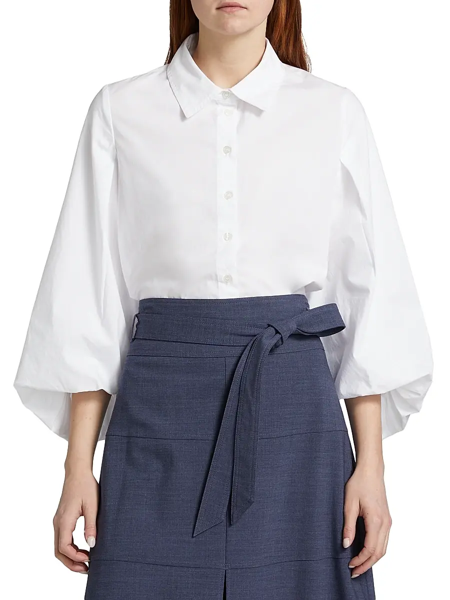 TANYA TAYLOR Women's Marina Blouson Button-Up Poplin Top | Thumbnail 3 TANYA TAYLOR Women's Marina Blouson Button-Up Poplin Top | Thumbnail 3
