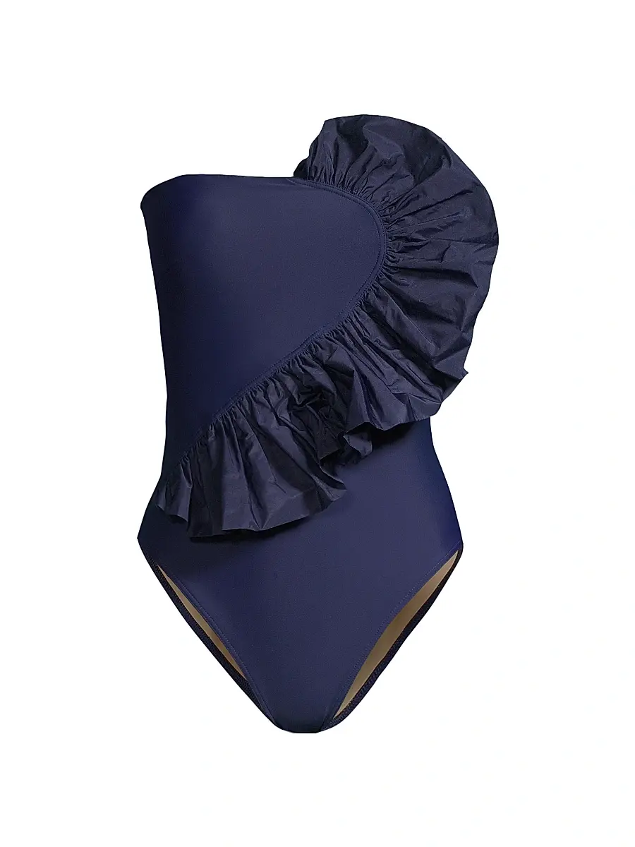 Tanya Taylor Women's Sarita Ruffled One-Piece Swimsuit - Maritime Blue | Image 1 Tanya Taylor Women's Sarita Ruffled One-Piece Swimsuit - Maritime Blue | Image 1