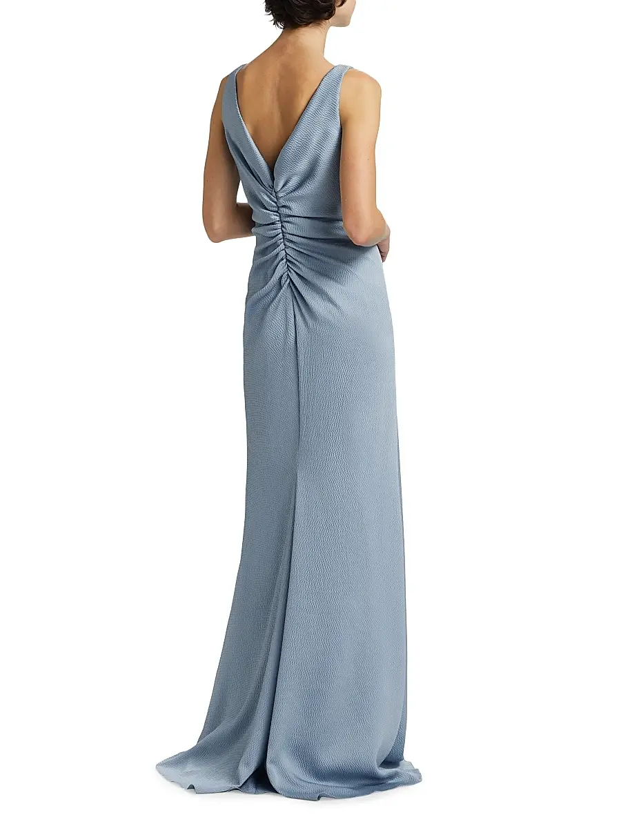Amsale Women's Satin Cinched V-Neck A-Line Gown | Thumbnail 5 Amsale Women's Satin Cinched V-Neck A-Line Gown | Thumbnail 5