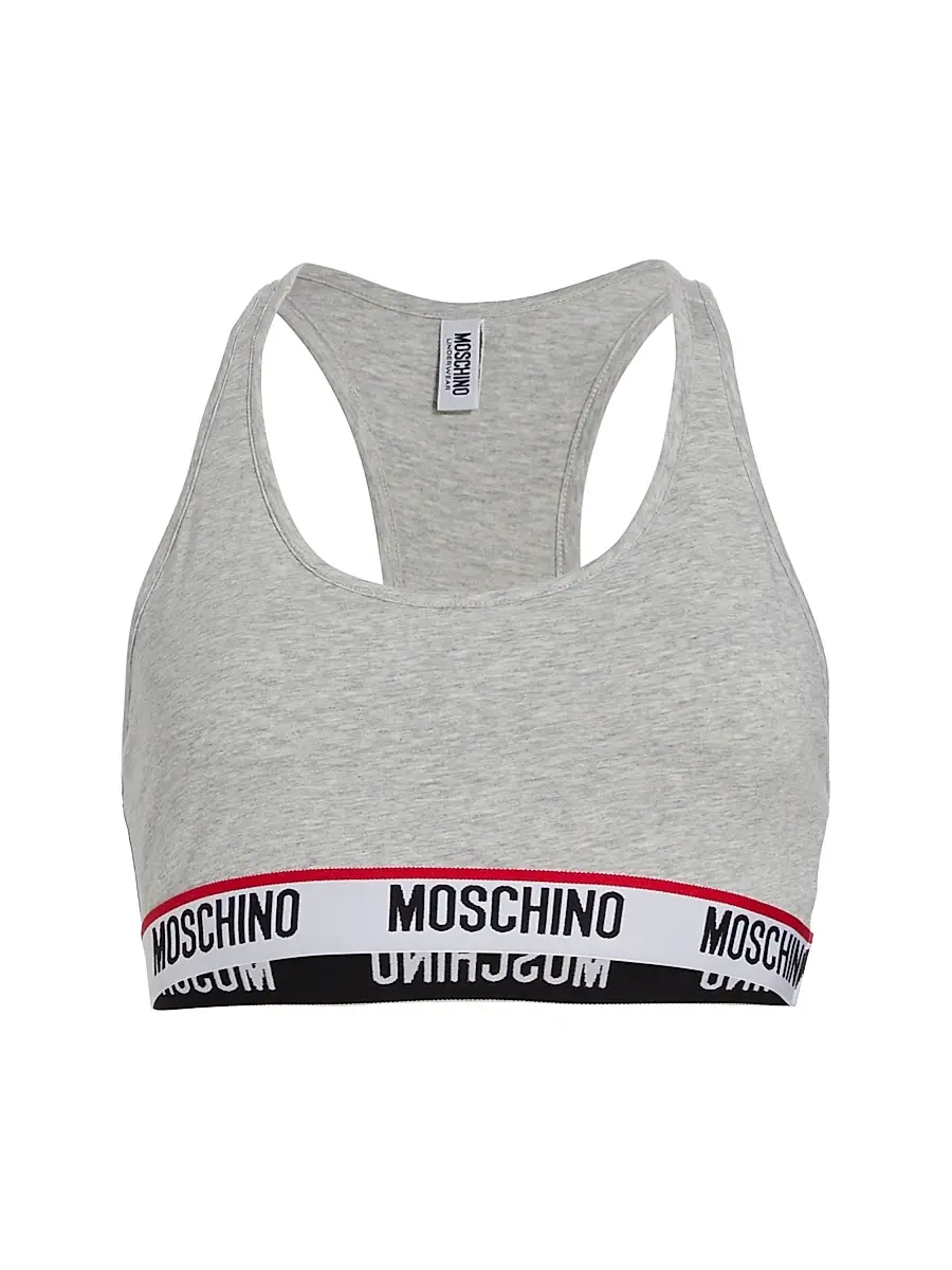 MOSCHINO Women's Logo Tape Bra - Grey Archived | Image 1 MOSCHINO Women's Logo Tape Bra - Grey Archived | Image 1