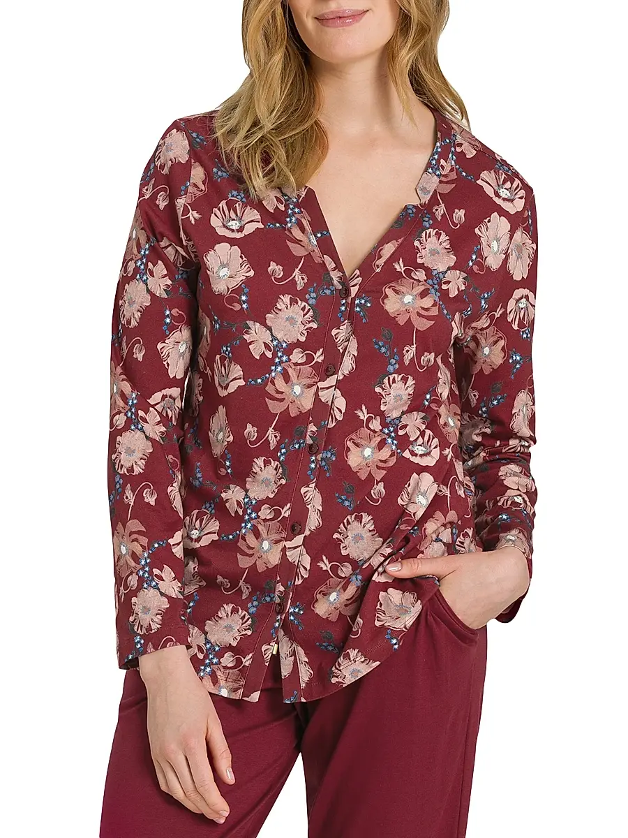 Hanro Women's Sleep & Lounge Long-Sleeve Button Front Jersey Shirt | Thumbnail 3 Hanro Women's Sleep & Lounge Long-Sleeve Button Front Jersey Shirt | Thumbnail 3