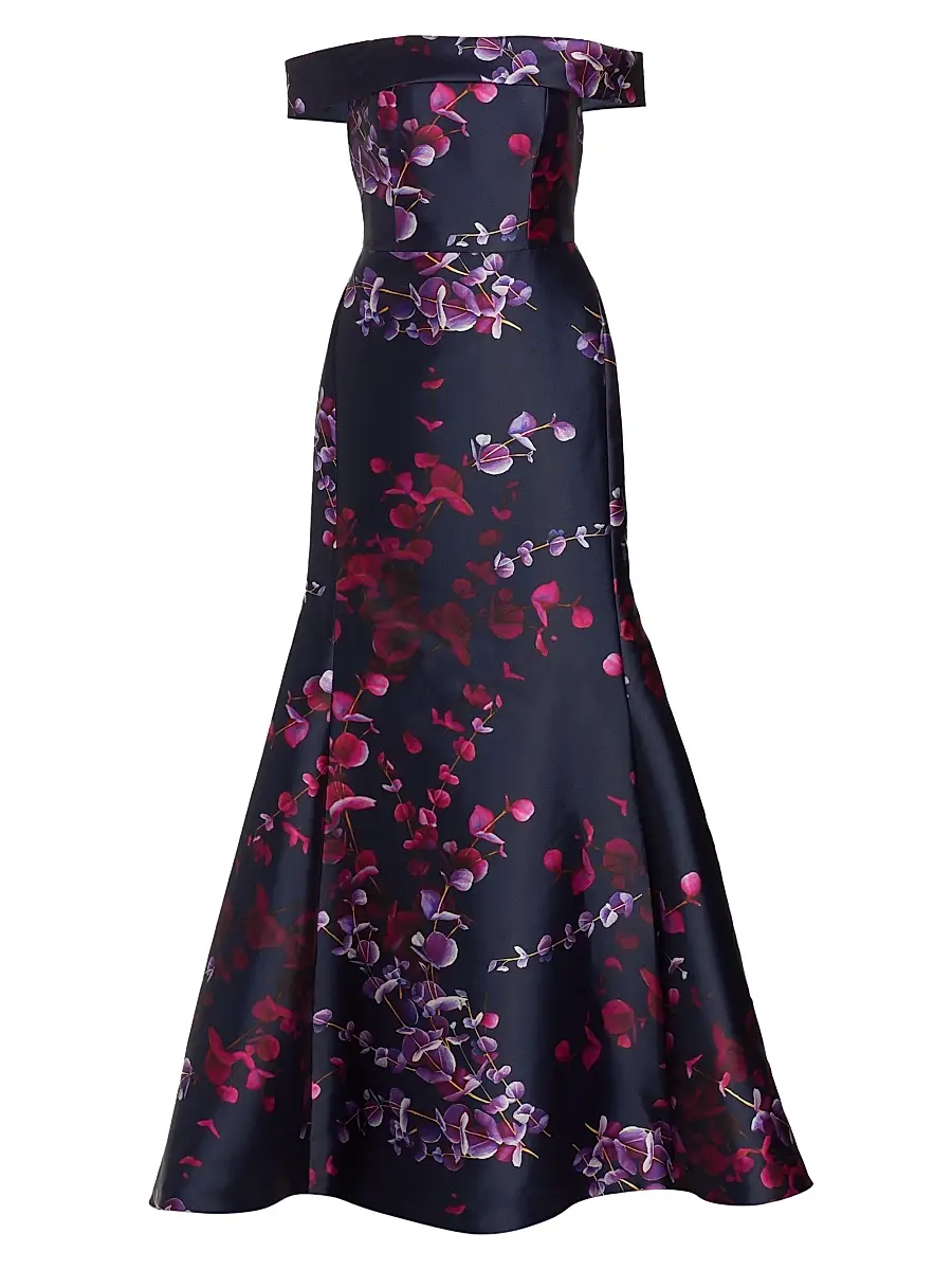 Amsale Women's Mikado Off-The-Shoulder Mermaid Gown - Navy Fuchsia | Image 1 Amsale Women's Mikado Off-The-Shoulder Mermaid Gown - Navy Fuchsia | Image 1
