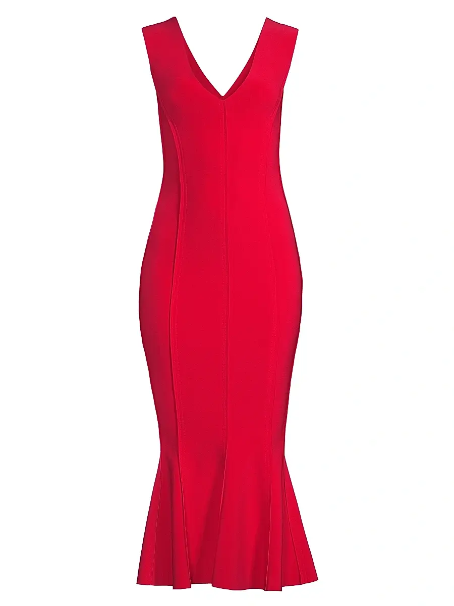 Norma Kamali Women's Grace Sleeveless Flounce-Hem Midi-Dress - Red | Image 1 Norma Kamali Women's Grace Sleeveless Flounce-Hem Midi-Dress - Red | Image 1