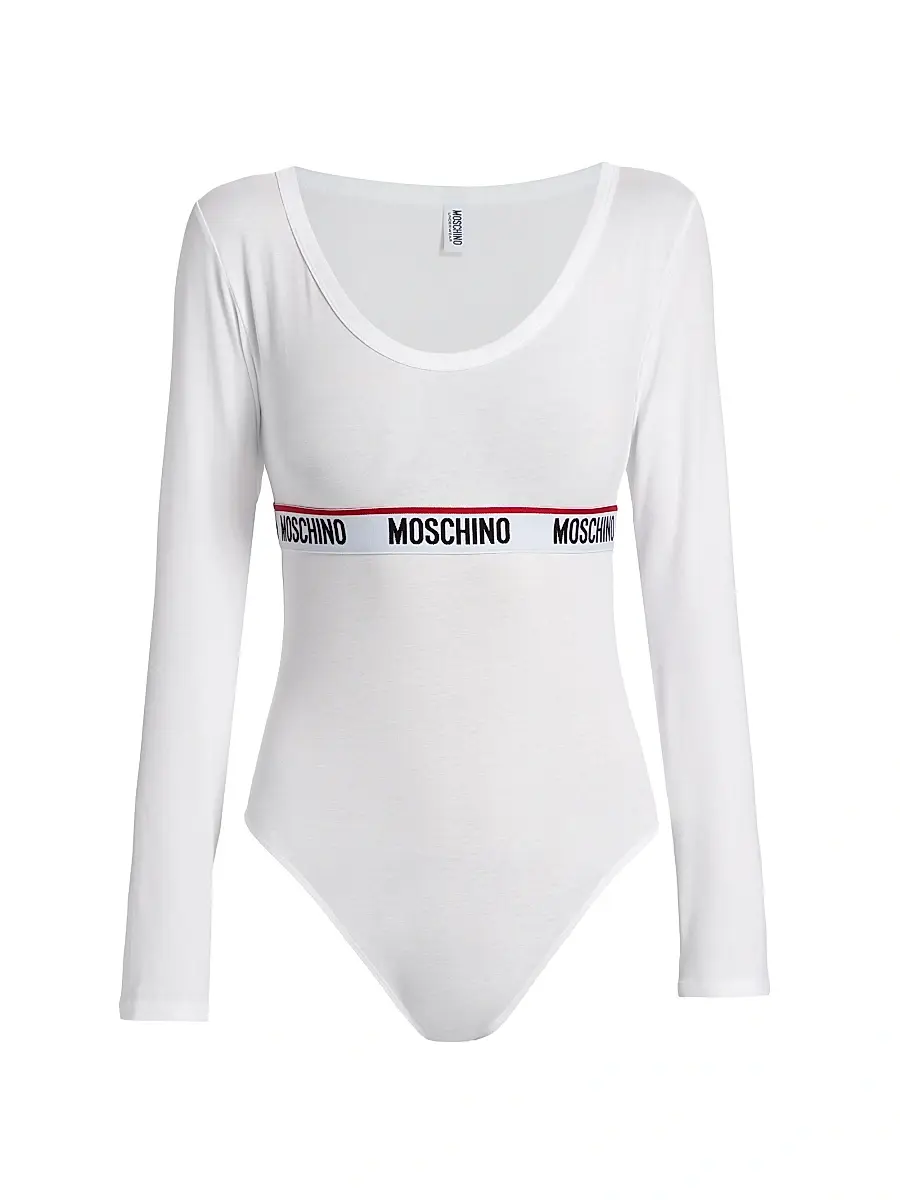 Moschino Women's Stretch Cotton Logo Bodysuit - Whitearchived | Image 1 Moschino Women's Stretch Cotton Logo Bodysuit - Whitearchived | Image 1