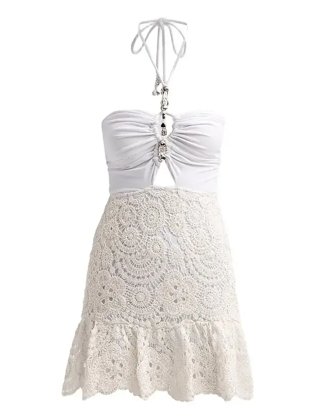 Women's Gal Embroidered Crochet Mini Dress