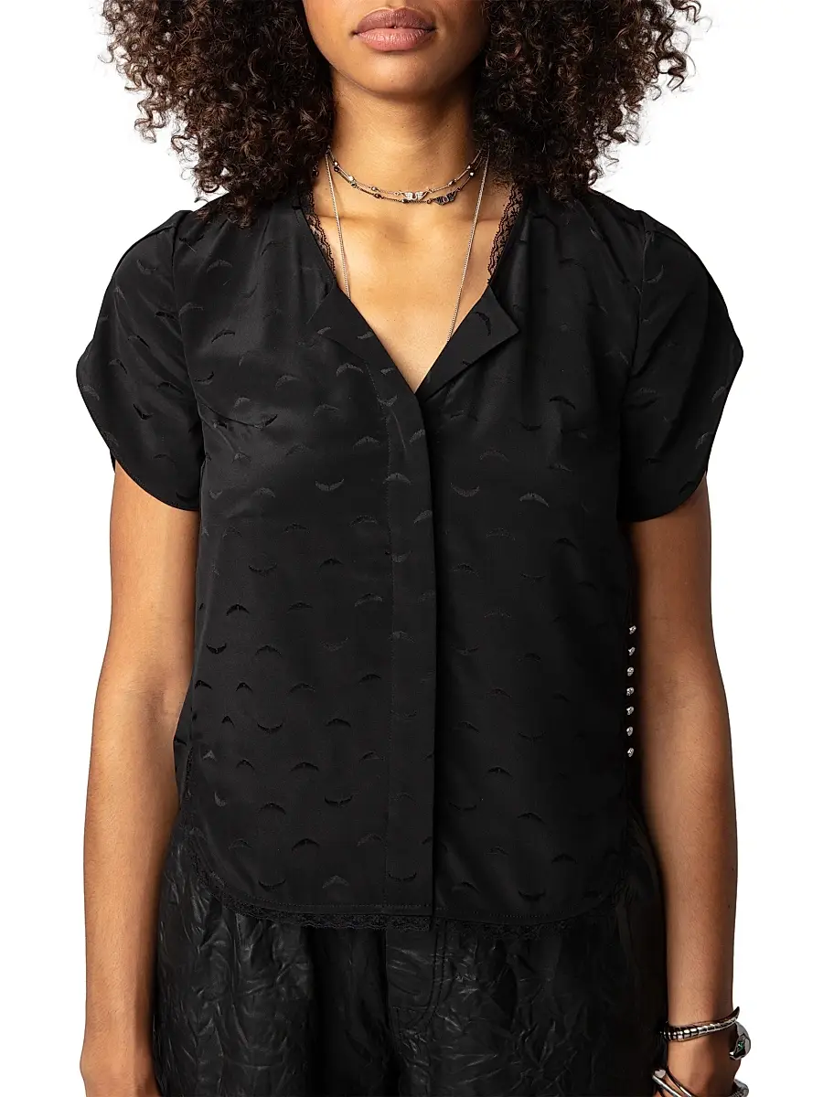 Zadig & Voltaire Women's Tiffiny Jac Wings Silk Short-Sleeve Blouse | Thumbnail 3