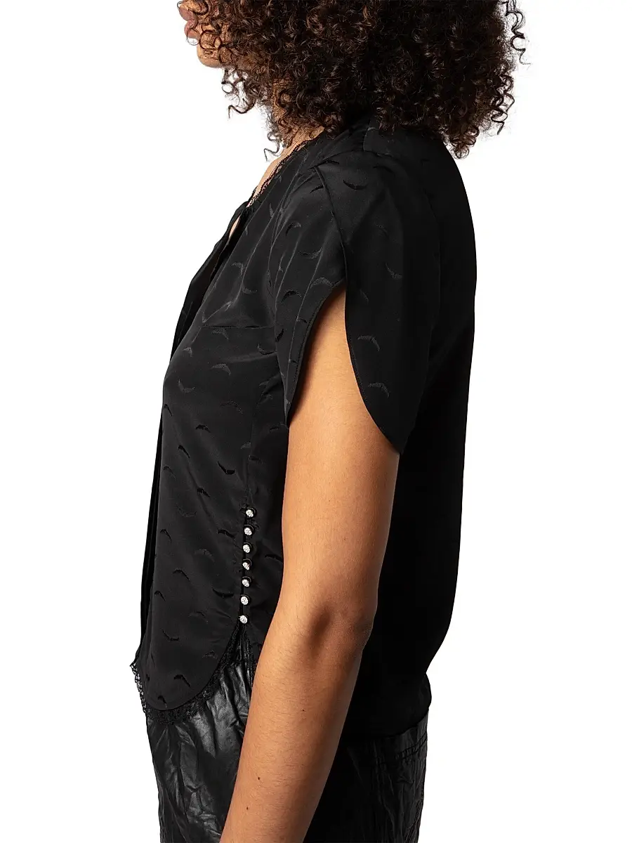 Zadig & Voltaire Women's Tiffiny Jac Wings Silk Short-Sleeve Blouse | Thumbnail 5