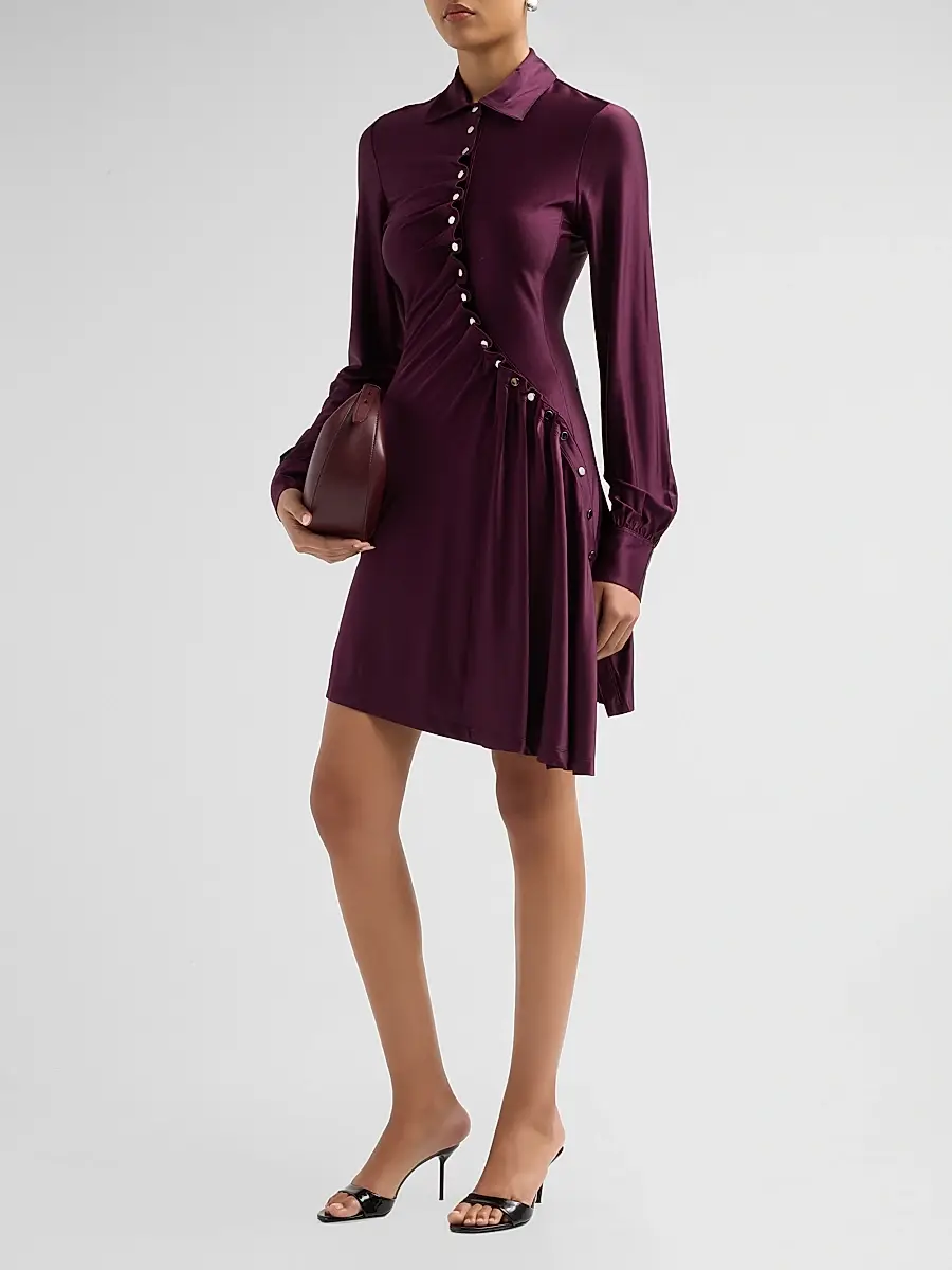 Rabanne Women's Satin Button-Front Mini Dress | Thumbnail 4 Rabanne Women's Satin Button-Front Mini Dress | Thumbnail 4