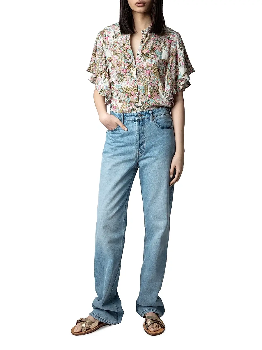 Zadig & Voltaire Women's Floral Flutter-Sleeve Blouse | Thumbnail 2 Zadig & Voltaire Women's Floral Flutter-Sleeve Blouse | Thumbnail 2