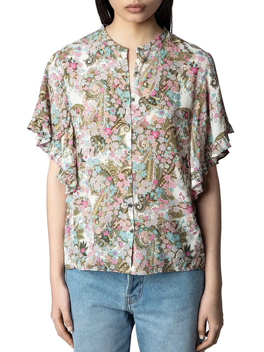 Zadig & Voltaire Women's Floral Flutter-Sleeve Blouse | Thumbnail 3 Zadig & Voltaire Women's Floral Flutter-Sleeve Blouse | Thumbnail 3
