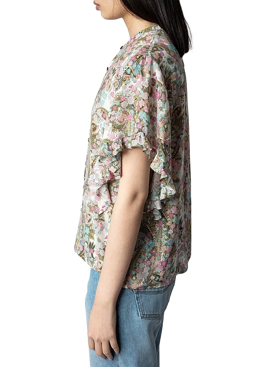 Zadig & Voltaire Women's Floral Flutter-Sleeve Blouse | Thumbnail 4 Zadig & Voltaire Women's Floral Flutter-Sleeve Blouse | Thumbnail 4