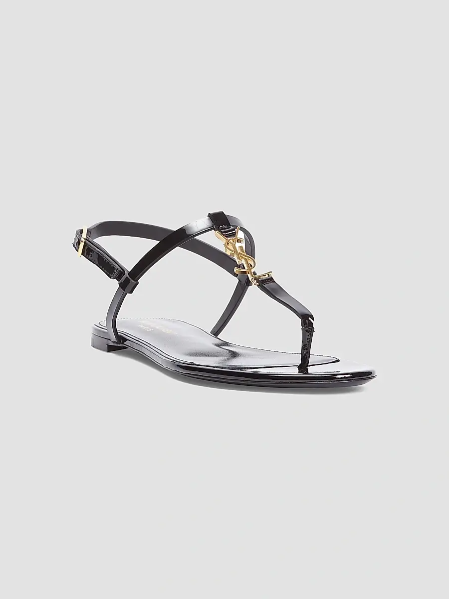 Saint Laurent Women's Cassandra Patent Leather Slingback Thong Sandals | Thumbnail 2