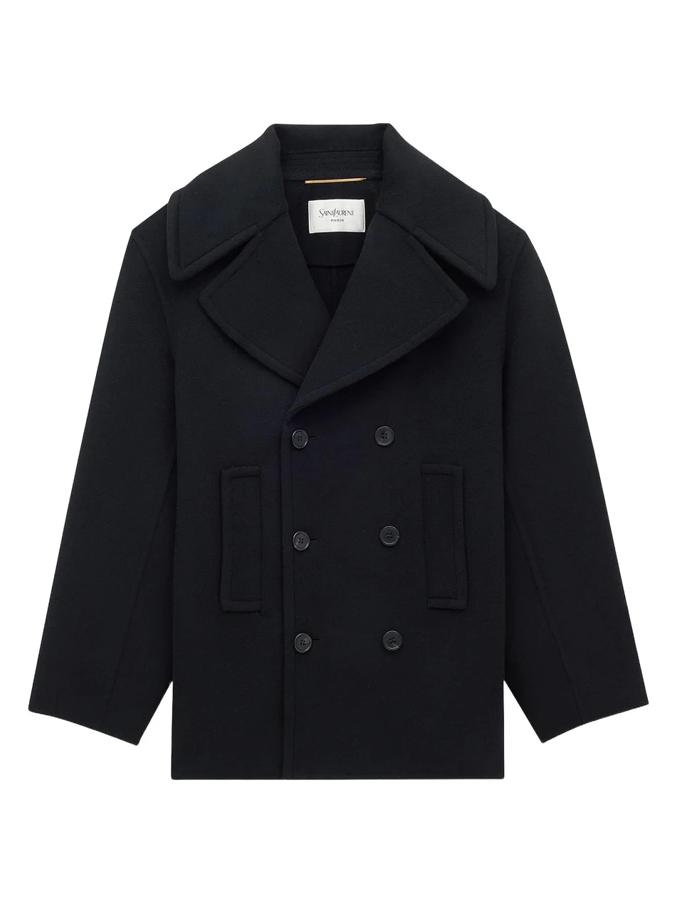 Saint Laurent Women's Peacoat in Wool - Noir Profond