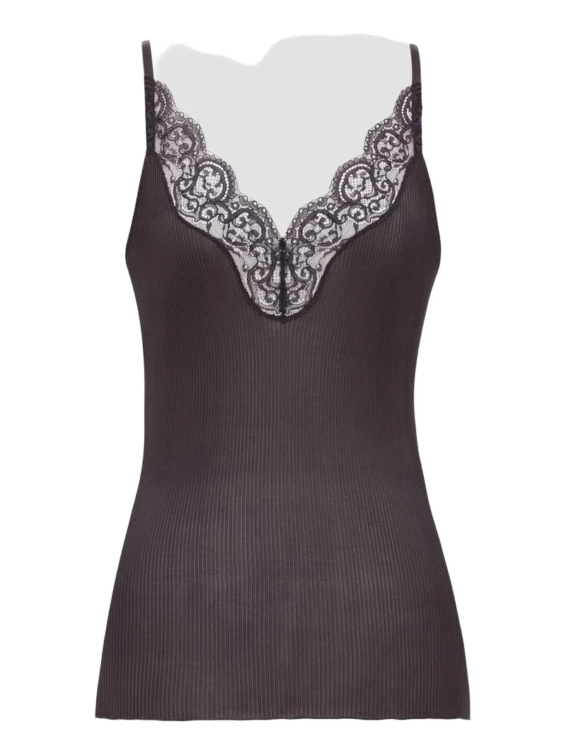 Saint Laurent Women's Laced Tank Top in Ribbed Silk Jersey