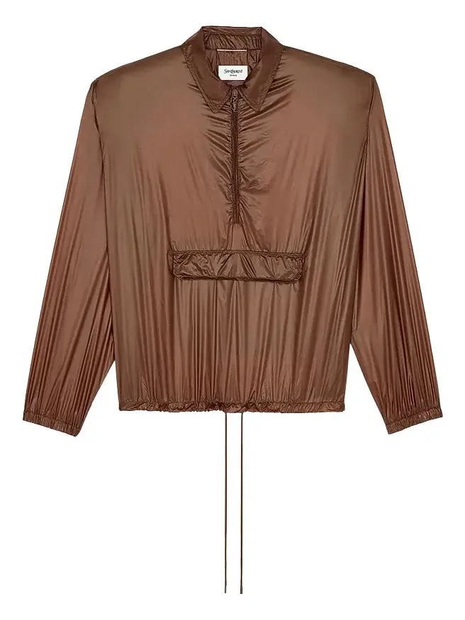 Saint Laurent Men's Windbreaker Jacket in Nylon - Cognac