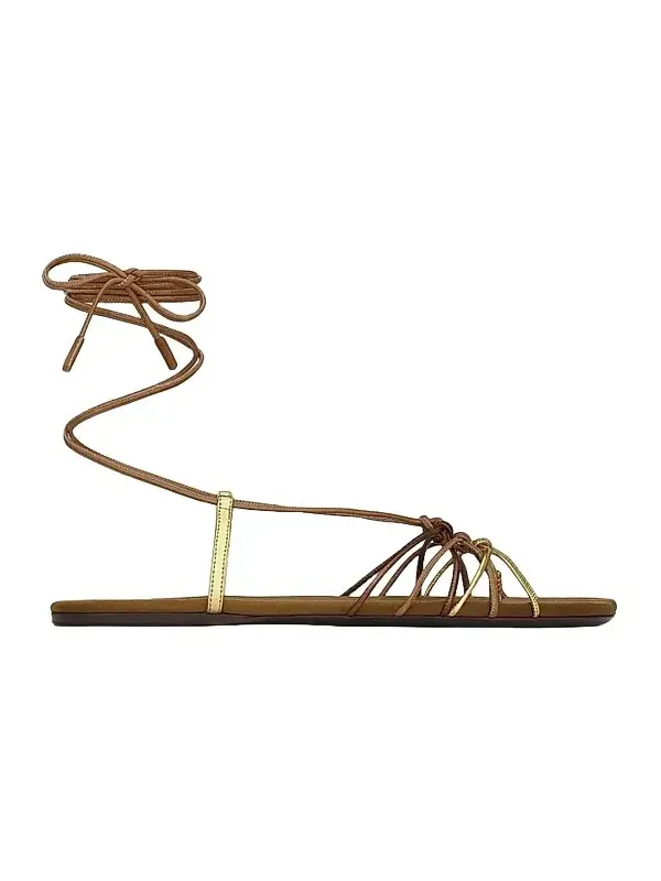 Women's Babylone Sandals in Smooth and Metallic Leather - Macadamia Women's Babylone Sandals in Smooth and Metallic Leather - Macadamia