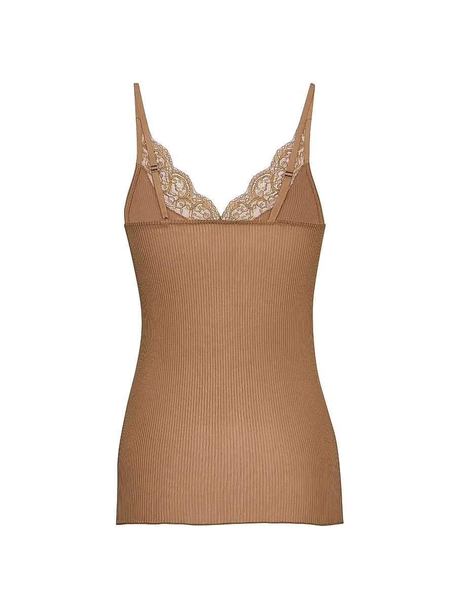 Saint Laurent Women's Laced Tank Top in Ribbed Silk Jersey | Thumbnail 3