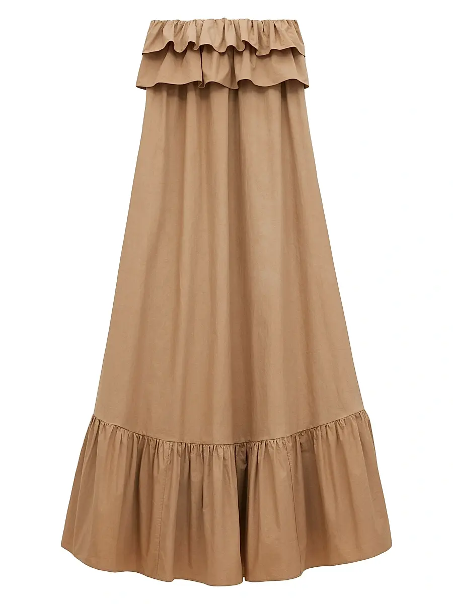 Saint Laurent Women's Ruffled Dress in Cotton Serge - Beige Fonce | Thumbnail 2 Saint Laurent Women's Ruffled Dress in Cotton Serge - Beige Fonce | Thumbnail 2