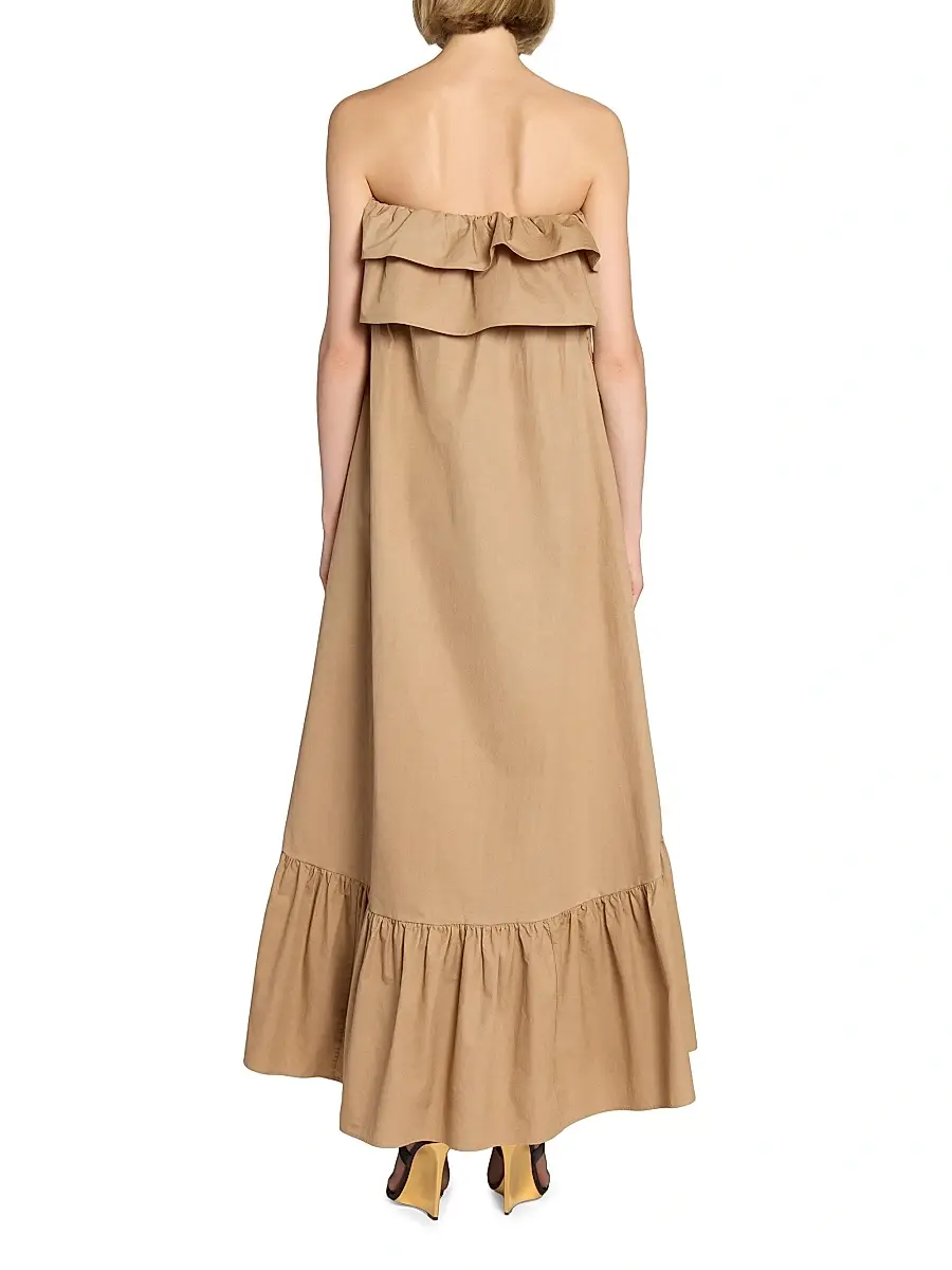 Saint Laurent Women's Ruffled Dress in Cotton Serge - Beige Fonce | Thumbnail 6 Saint Laurent Women's Ruffled Dress in Cotton Serge - Beige Fonce | Thumbnail 6
