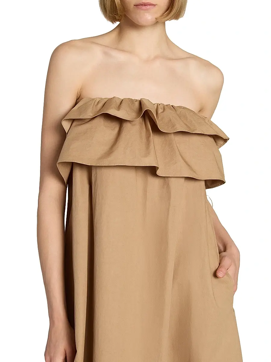 Saint Laurent Women's Ruffled Dress in Cotton Serge - Beige Fonce | Thumbnail 7 Saint Laurent Women's Ruffled Dress in Cotton Serge - Beige Fonce | Thumbnail 7