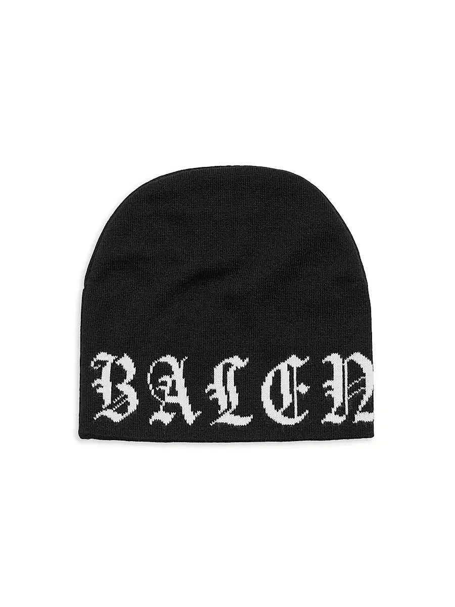 Balenciaga Men's All-Around Blackletter Beanie - Black White | Image 1 Balenciaga Men's All-Around Blackletter Beanie - Black White | Image 1