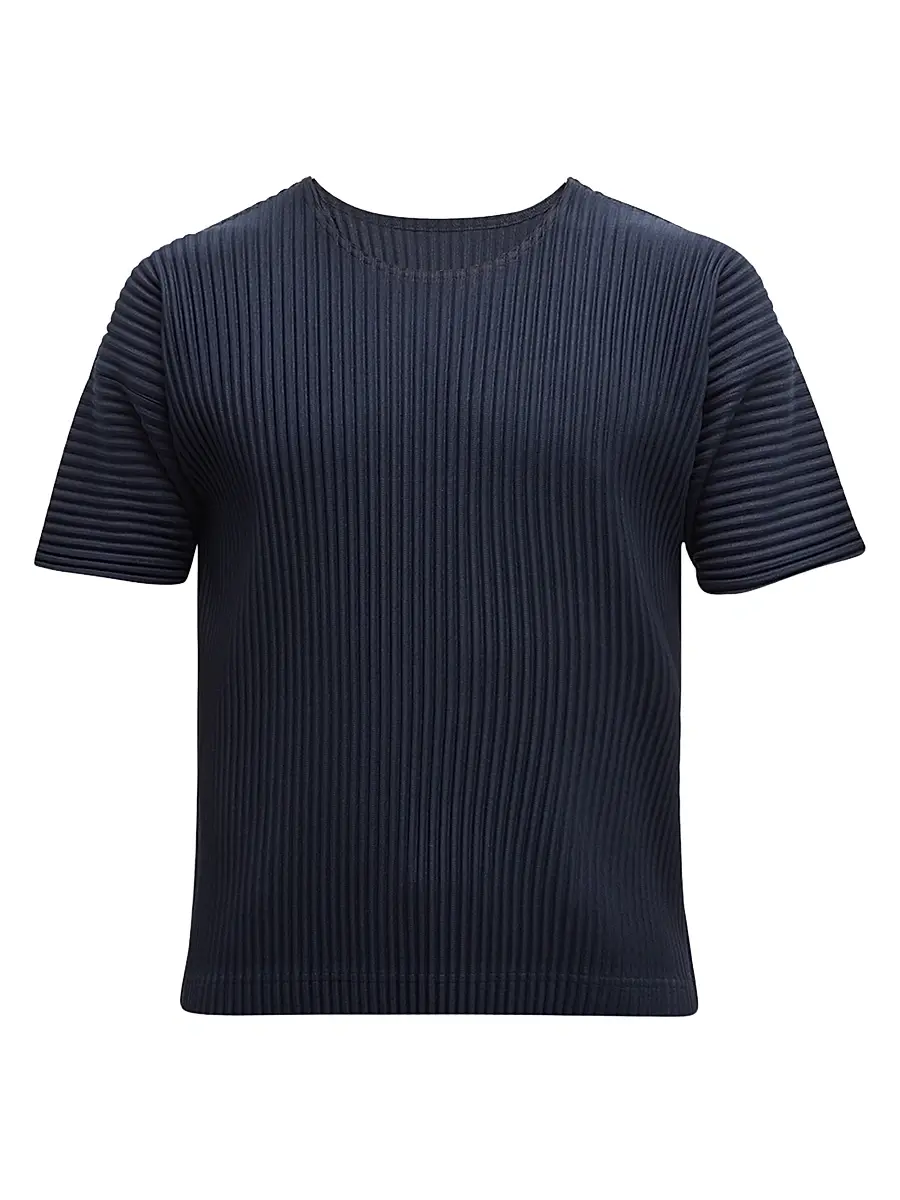 Homme Plissé Issey Miyake Men's Basics Pleated Crewneck T-Shirt - Navy - Size Large | Image 1 Homme Plissé Issey Miyake Men's Basics Pleated Crewneck T-Shirt - Navy - Size Large | Image 1