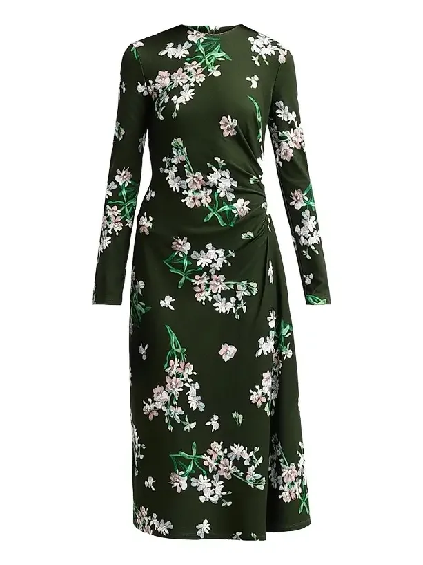 Women's Floral Ponte Long-Sleeve Midi Dress