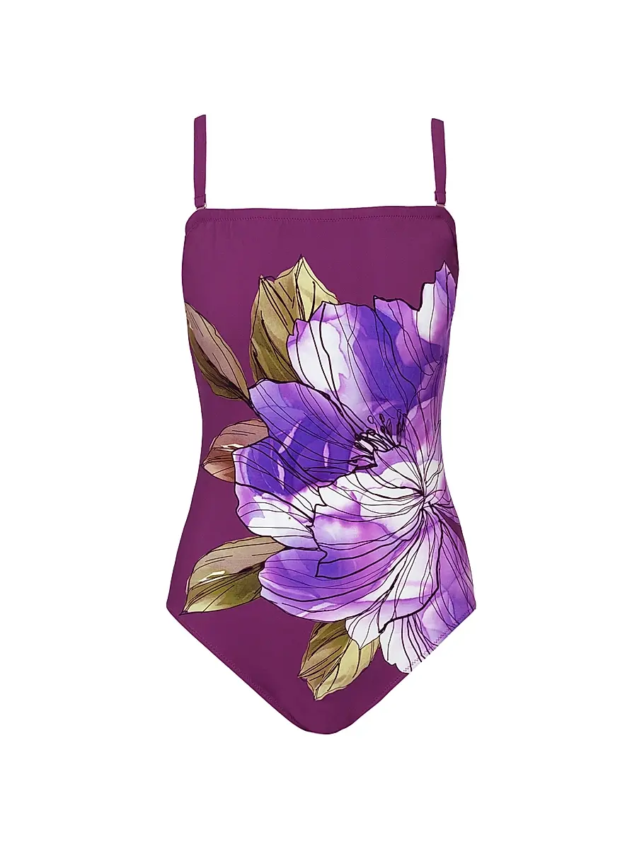 Gottex Swimwear Women's Wild Flower Bandeau One-Piece Swimsuit - Plum Multi - Size 12 | Image 1 Gottex Swimwear Women's Wild Flower Bandeau One-Piece Swimsuit - Plum Multi - Size 12 | Image 1