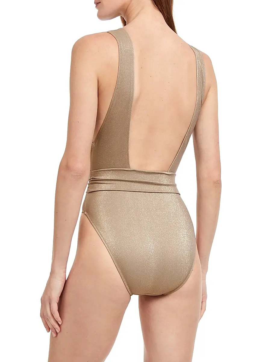 Gottex Swimwear Women's White Sands Metallic Deep Plunge One-Piece Swimsuit | Thumbnail 3 Gottex Swimwear Women's White Sands Metallic Deep Plunge One-Piece Swimsuit | Thumbnail 3