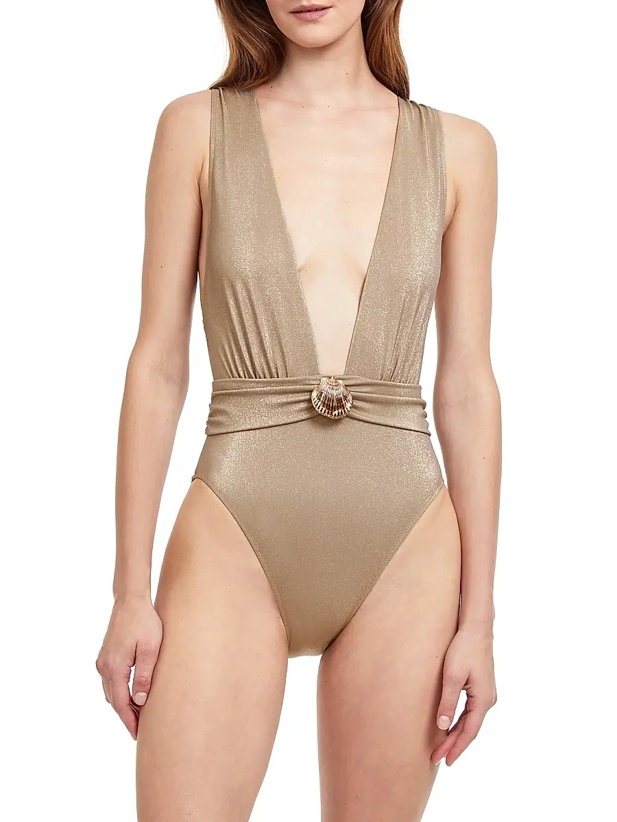 Gottex Swimwear Women's White Sands Metallic Deep Plunge One-Piece Swimsuit