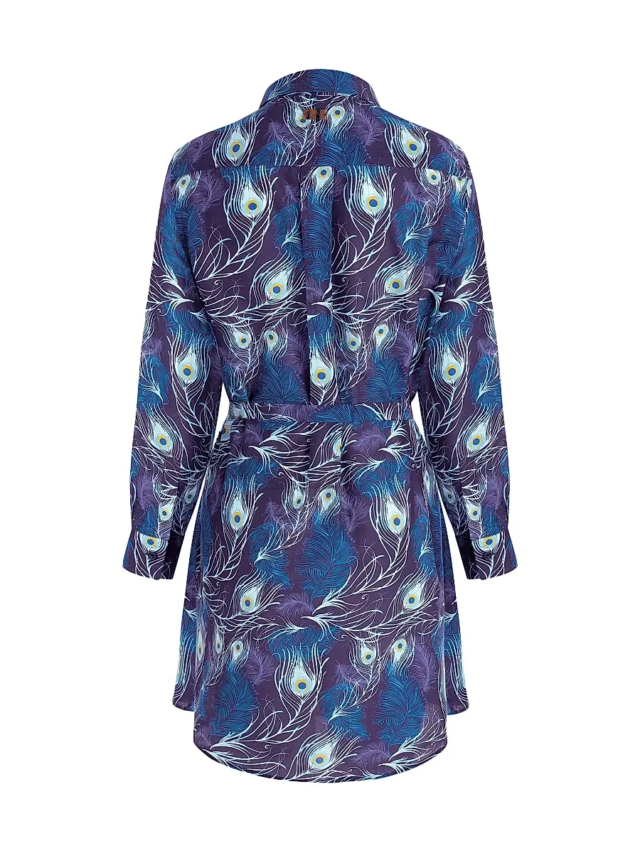 Vilebrequin Women's Eye Of The Wind Feather-Print Cotton-Silk Mini-Shirtdress | Thumbnail 3