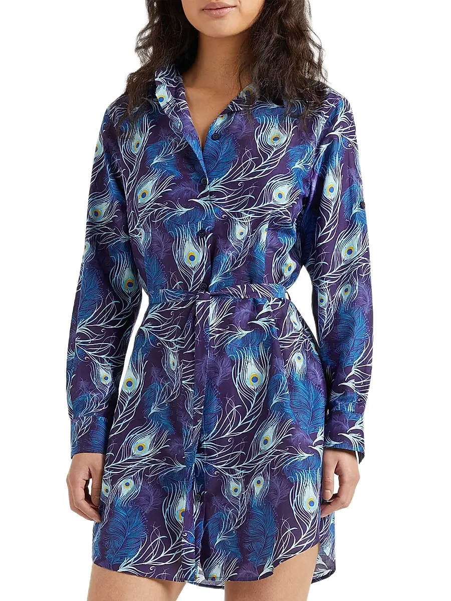 Vilebrequin Women's Eye Of The Wind Feather-Print Cotton-Silk Mini-Shirtdress | Thumbnail 4