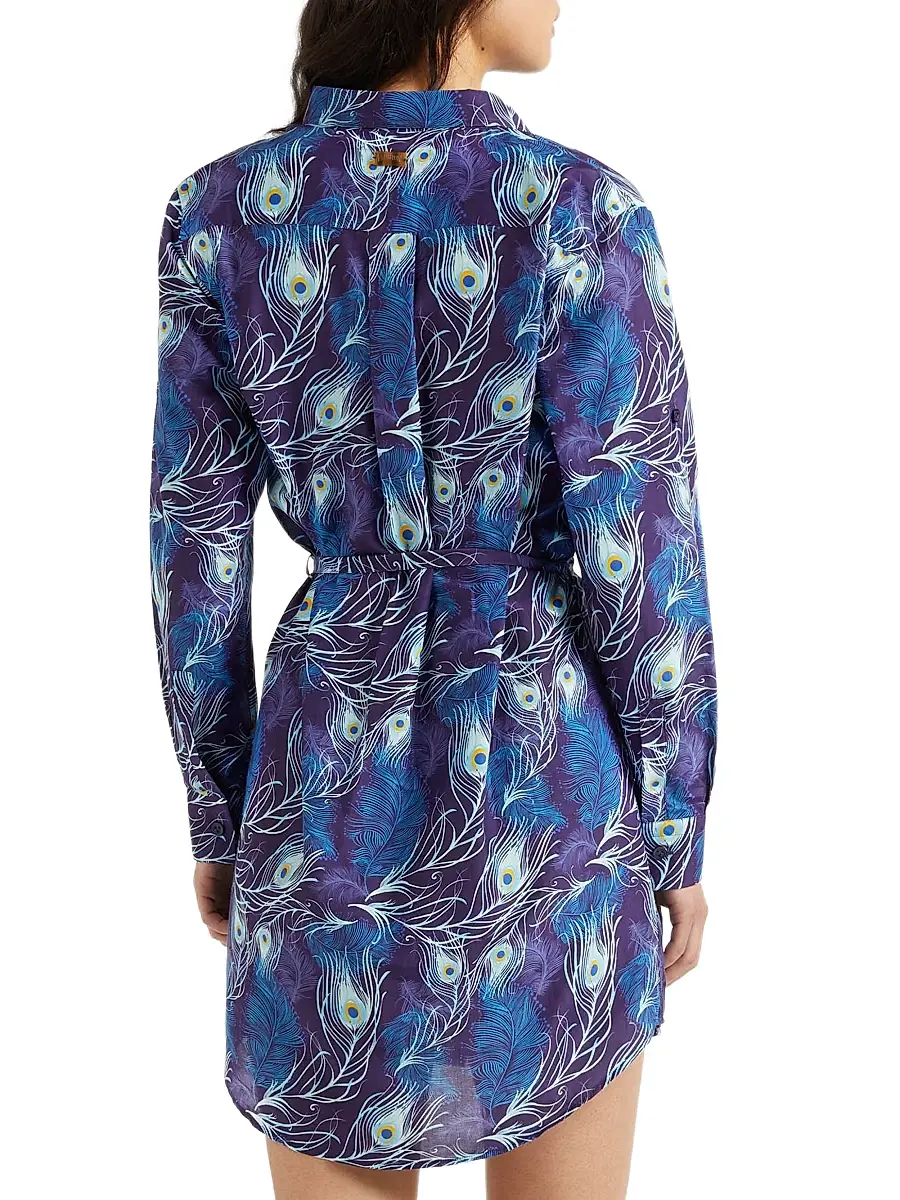 Vilebrequin Women's Eye Of The Wind Feather-Print Cotton-Silk Mini-Shirtdress | Thumbnail 5