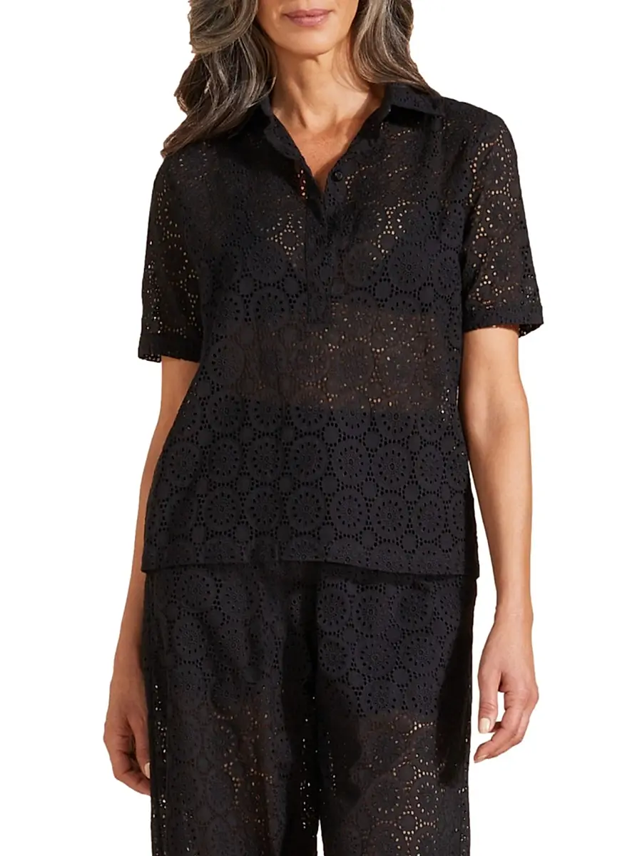 Vilebrequin Women's Broderie Anglaise Short-Sleeve Shirt | Thumbnail 3 Vilebrequin Women's Broderie Anglaise Short-Sleeve Shirt | Thumbnail 3