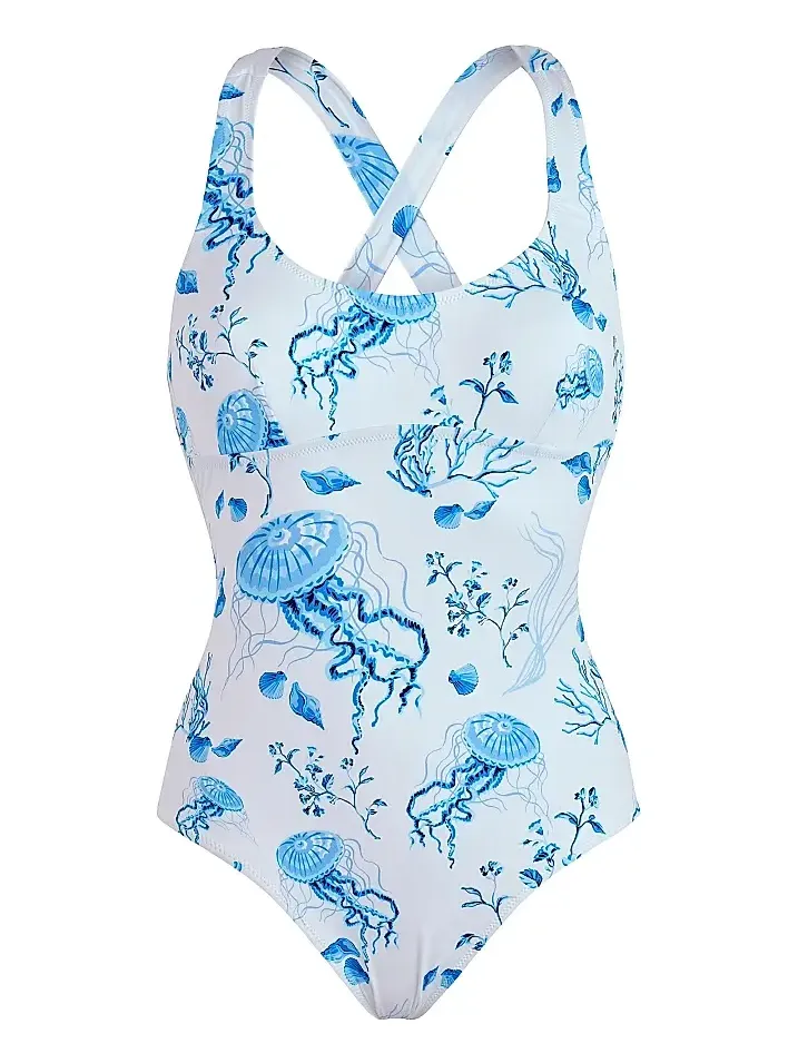 Women's Seashell Print Crossed Back One-Piece Swimsuit Women's Seashell Print Crossed Back One-Piece Swimsuit