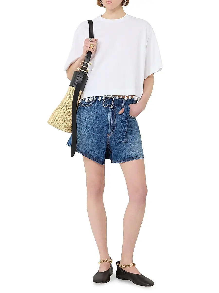 Sportmax Women's Pearl Embroidered Cropped T-Shirt | Thumbnail 2