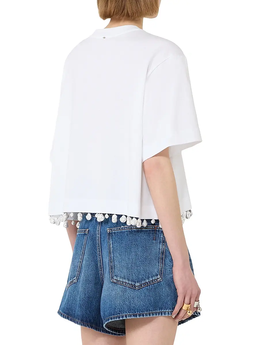 Sportmax Women's Pearl Embroidered Cropped T-Shirt | Thumbnail 4