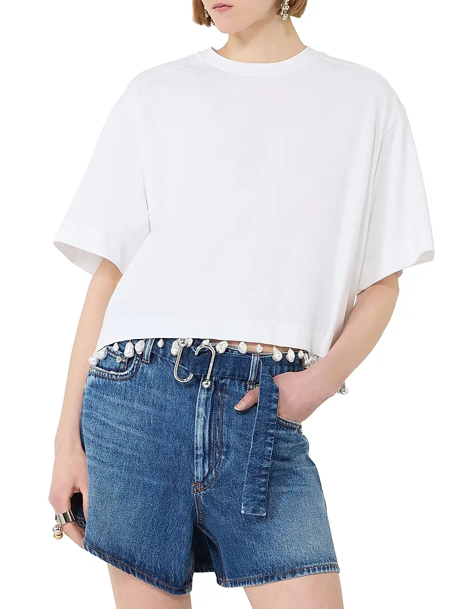 Sportmax Women's Pearl Embroidered Cropped T-Shirt | Thumbnail 5